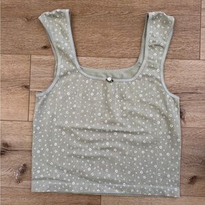 Hippie Rose Sage Green Floral Ribbed Crop Tank